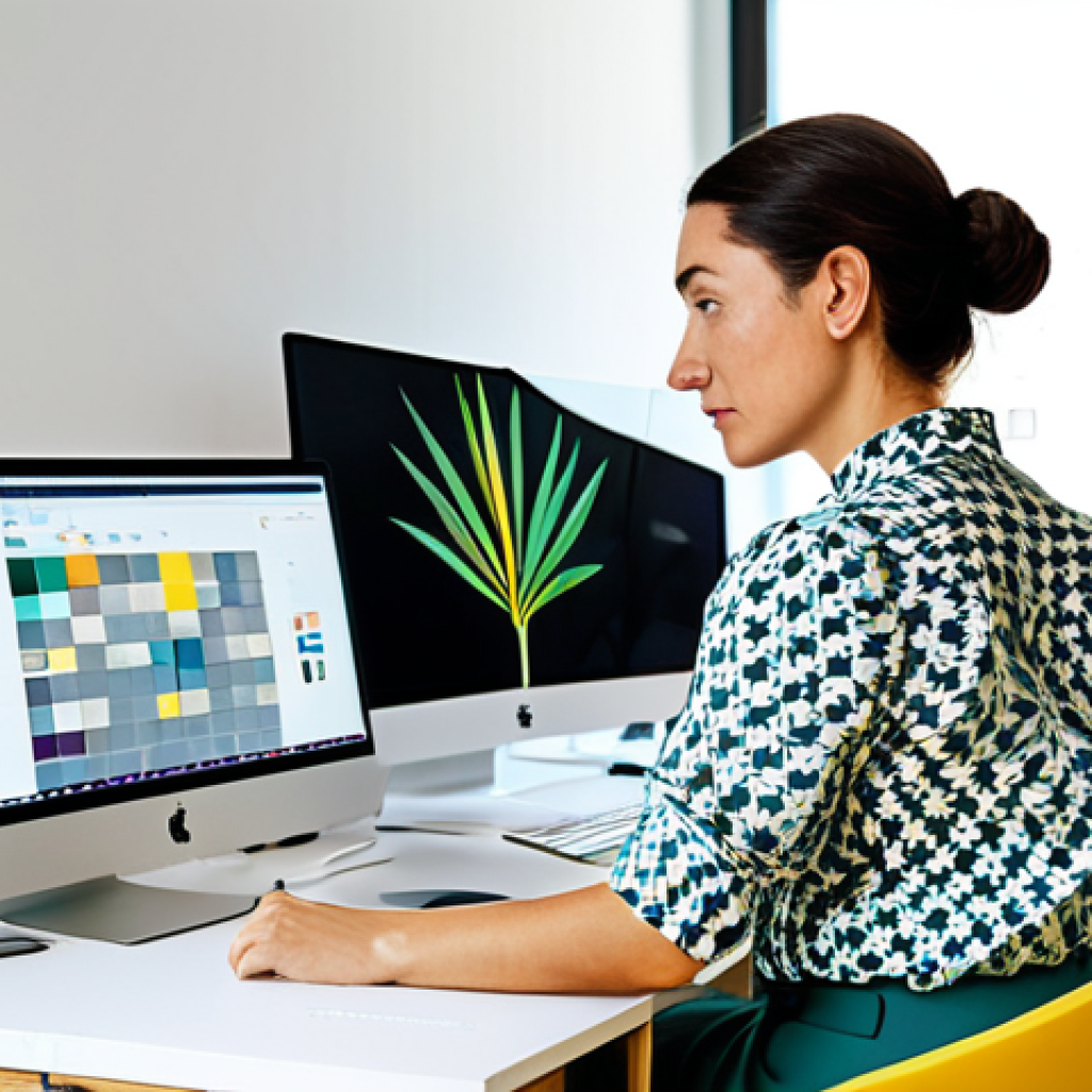 **

"A professional graphic designer in a modern co-working space, working on a digital illustration on a large monitor.  She's wearing a stylish, yet modest business casual outfit &ndash; perhaps a blouse and comfortable trousers. The workspace is bright and airy, filled with plants.  Emphasis on clean lines and a vibrant color palette, reflecting current design trends in Madrid.  Safe for work, appropriate content, fully clothed, professional, perfect anatomy, natural proportions, high quality digital art, realistic lighting."

**