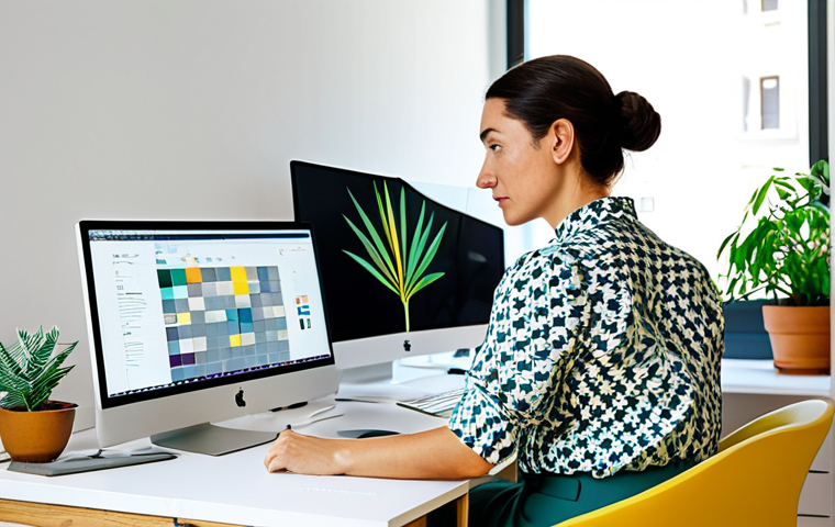 **

"A professional graphic designer in a modern co-working space, working on a digital illustration on a large monitor.  She's wearing a stylish, yet modest business casual outfit &ndash; perhaps a blouse and comfortable trousers. The workspace is bright and airy, filled with plants.  Emphasis on clean lines and a vibrant color palette, reflecting current design trends in Madrid.  Safe for work, appropriate content, fully clothed, professional, perfect anatomy, natural proportions, high quality digital art, realistic lighting."

**