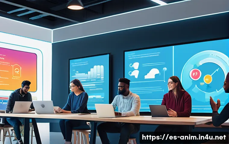 애니메이션 기획사의 프로젝트 성과 측정법 - A vibrant digital art scene depicting an animated project team analyzing social media engagement dat...