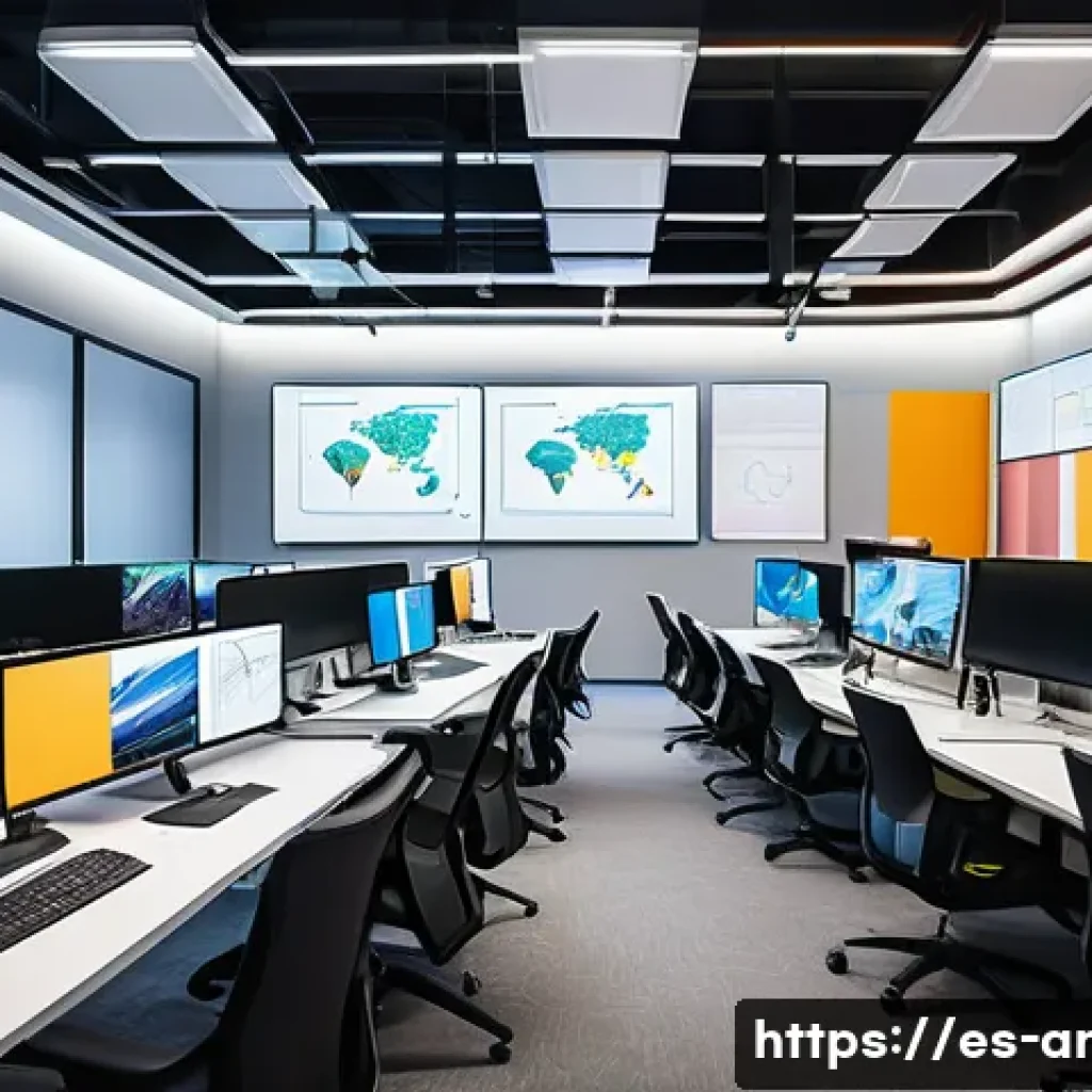 애니메이션 기획사의 클라우드 기술 활용 - A vibrant, modern animation studio workspace showing a diverse international team of animators colla...