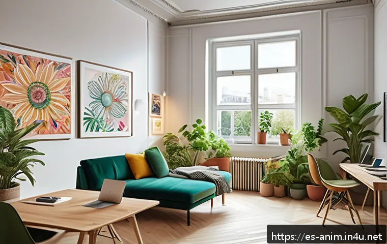 애니메이션 기획사의 직무 만족도 - A modern animation studio workspace bathed in natural sunlight, featuring open areas with comfortabl...